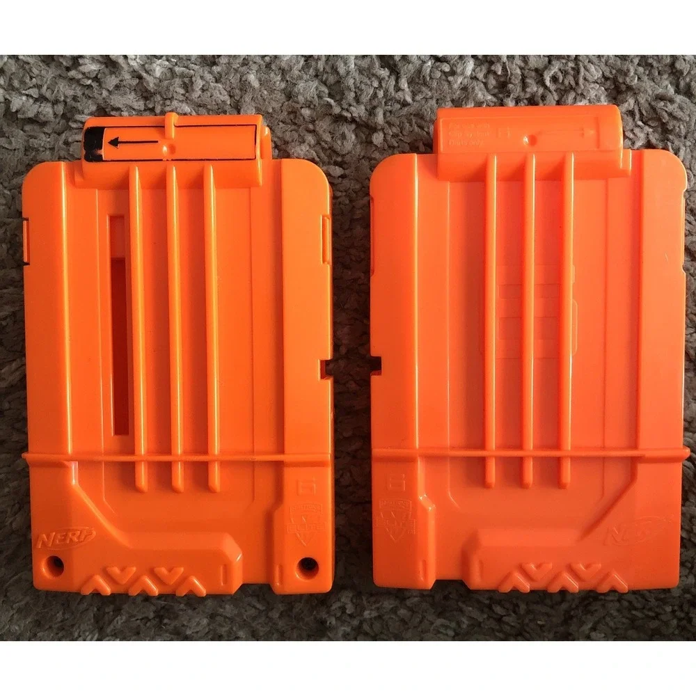 Lot of 2 - Nerf Dart Gun 6 Round Ammo Magazine Clip Orange Red